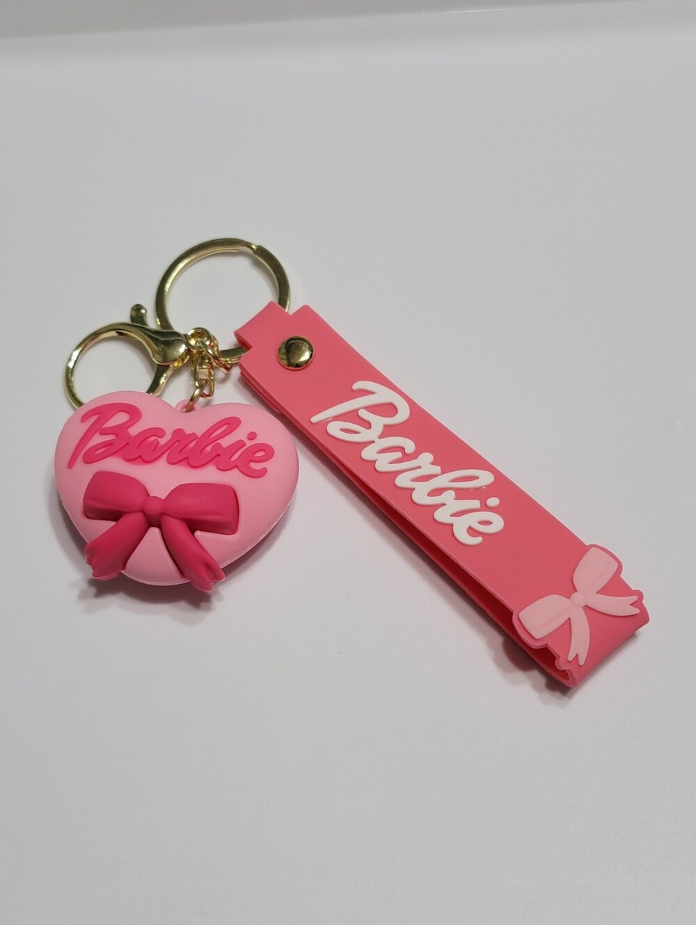 Barbie Pink Heart Bow Keychain with Coral Pink Strap